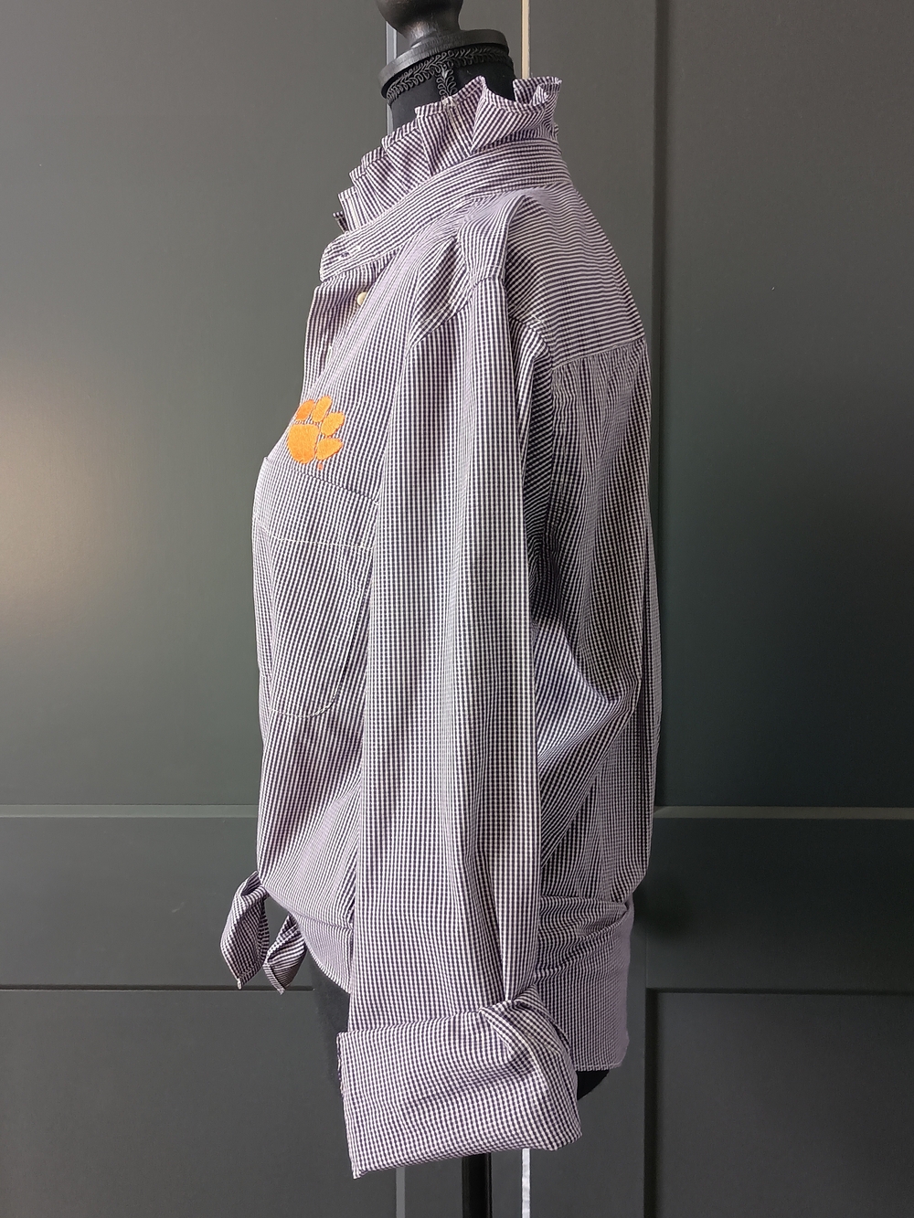 Upcycled Women's Clemson Ruffle Collar Shirt #106 - Picture 4 of 9